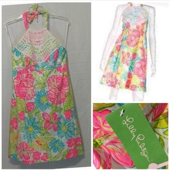 Lilly Pulitzer Dresses & Skirts - Lilly Pulitzer | Brighton Dress Boca Chica Halter | Crochet Lace Trim | NWOT |10